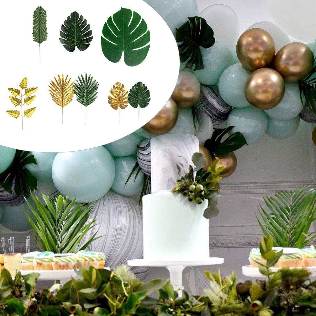60pcs/set 6 Styles Leaf Greenery Artificial Palm Leaves Tropical with Stems for Hawaiian