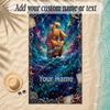 Cosmic Theme Soft Beach Towel Personalized Custom Name Text Towel Portable for Beach Pool Travel