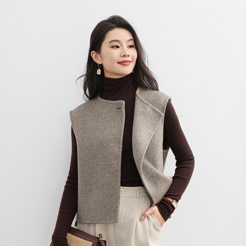 2025 Herbst/Winter Petite Damen Doppelseitige Wolle V-Ausschnitt Weste - Hochwertige Ärmellose Weste