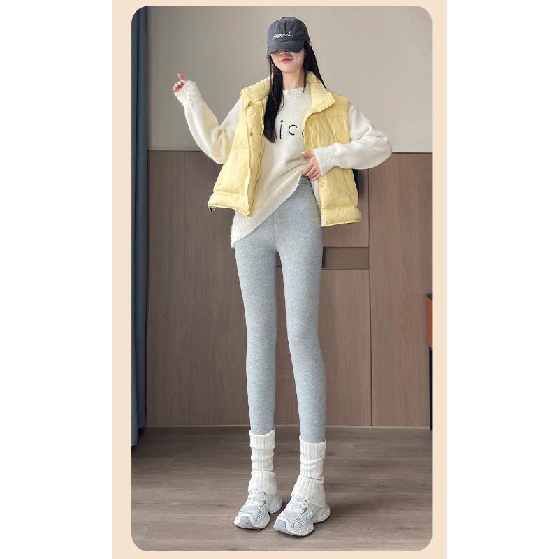 Women High Waist Thickened Fleece Thermal Leggings Outer Wear Winter Warm Pants