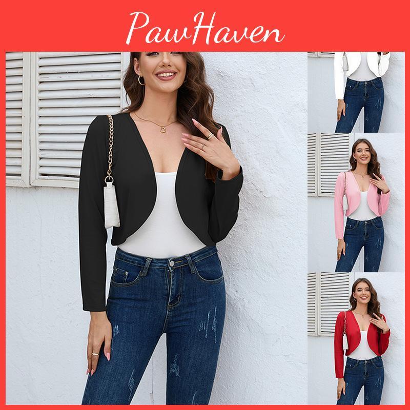 Casual Workwear Women Ol Blazer Cropped Tops Summer Long Sleeve Versatile Solid Color Shawl Slim Lady Outwear Coats