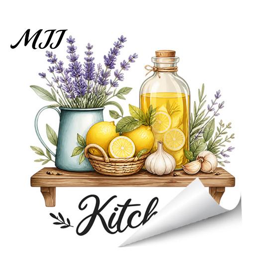 Adesivi Murali Autoadesivi Acquerello Adesivi da Cucina, Limone Verde Pianta Teiera Auto?Adesivi, Carta a Prova di Olio Impermeabile Fornello