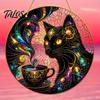 Colorful Gradient Glass Craft Stained Style Black Cat And Magic Coffee Cup Hanging Ornament for Window Wall Dark Fantasy Decor Room Decor, Acrylic Sun