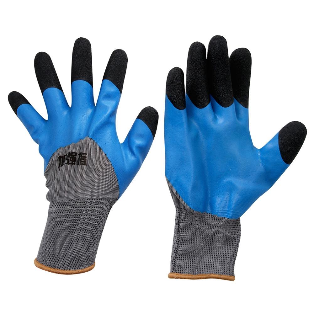 Foam Coated Nylon Dipped Wrinkle Safety Work Gloves Wear Resistance Non slip(Gray+Blue)