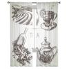 Sketch Vector Tea Set Tulle Curtains For Living Room Sheer Curtain Bedroom Veil Organza Decorative Window Treatments