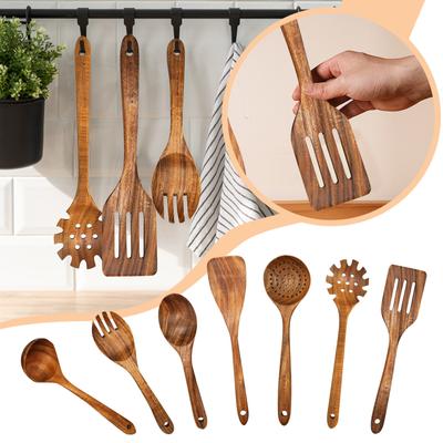 Ensemble d'ustensiles de cuisine Komu naturel 7 pièces, ensemble d'ustensiles de cuisine, ustensiles de cuisine en bois, cuillères en bois pour la cuisine, cuillère de cuisson à prise confortable pour le riz