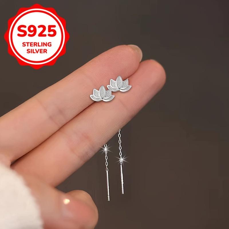 Silver Lotus Dangle Earrings for Women, Long Tassel Flower Drop Earrings, Boho Statement Jewelry