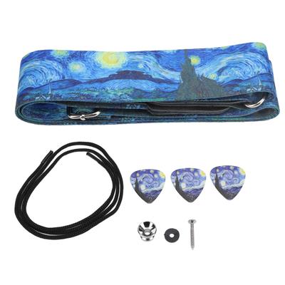 Hvězdná noc Popruh na kytaru Délka nastavitelná Šířka 5 cm Kožené konce Univerzální popruh na elektrickou kytaru