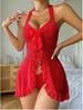 European & American Sexy Mesh Lace Halter Nightgown with Slits