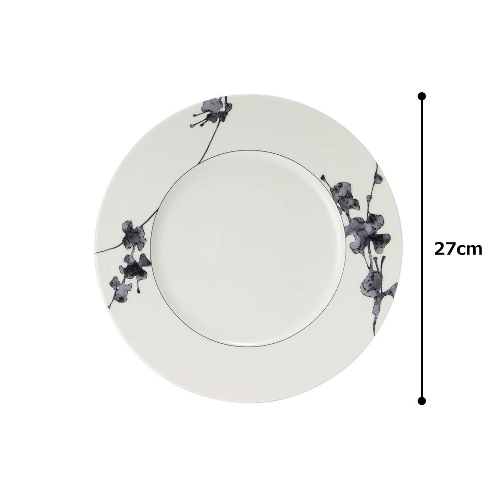 NARUMI Plate, Black with Botanical Design, 27cm, Stylish, Suitable for Dinner, Lunch, One-Plate Meal, Microwave Safe, Made in Japan, 51230-5462