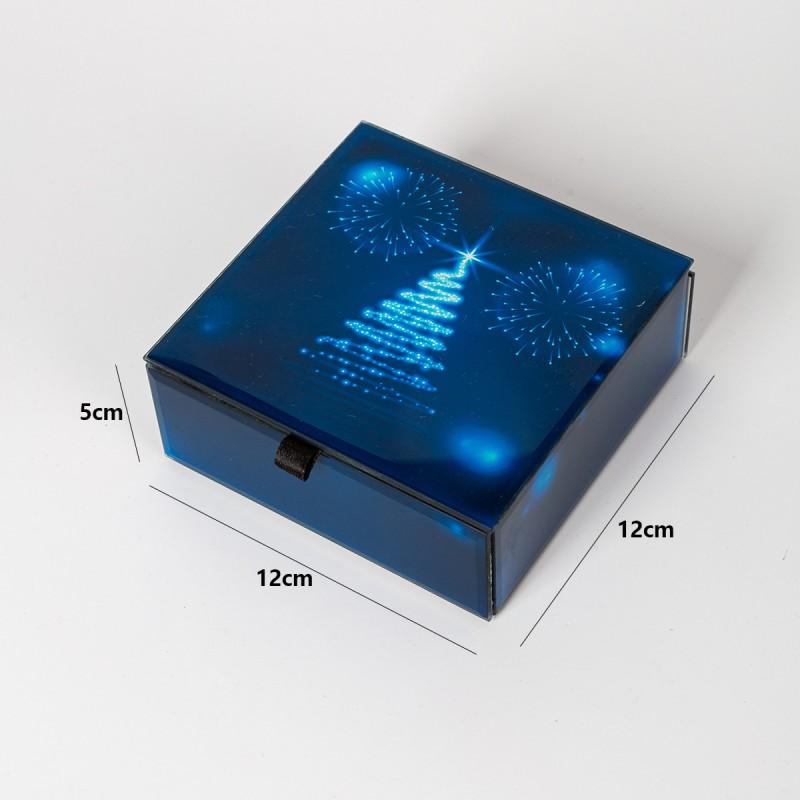 Christmas Gift Box With Printed Design Glass-Like Finish Tree Decor Storage 12x12x5cm Flip Lid