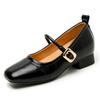 Retro single shoes square head thick heel small leather shoes one-word buckle casual Mary Jane women's shoes fashion light mouth single shoes