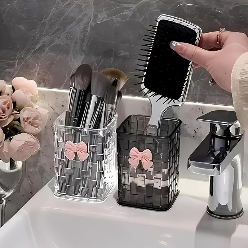Makeup brush storage box with bow design, high-end textured pen case, desktop storage box, fashionable shelf