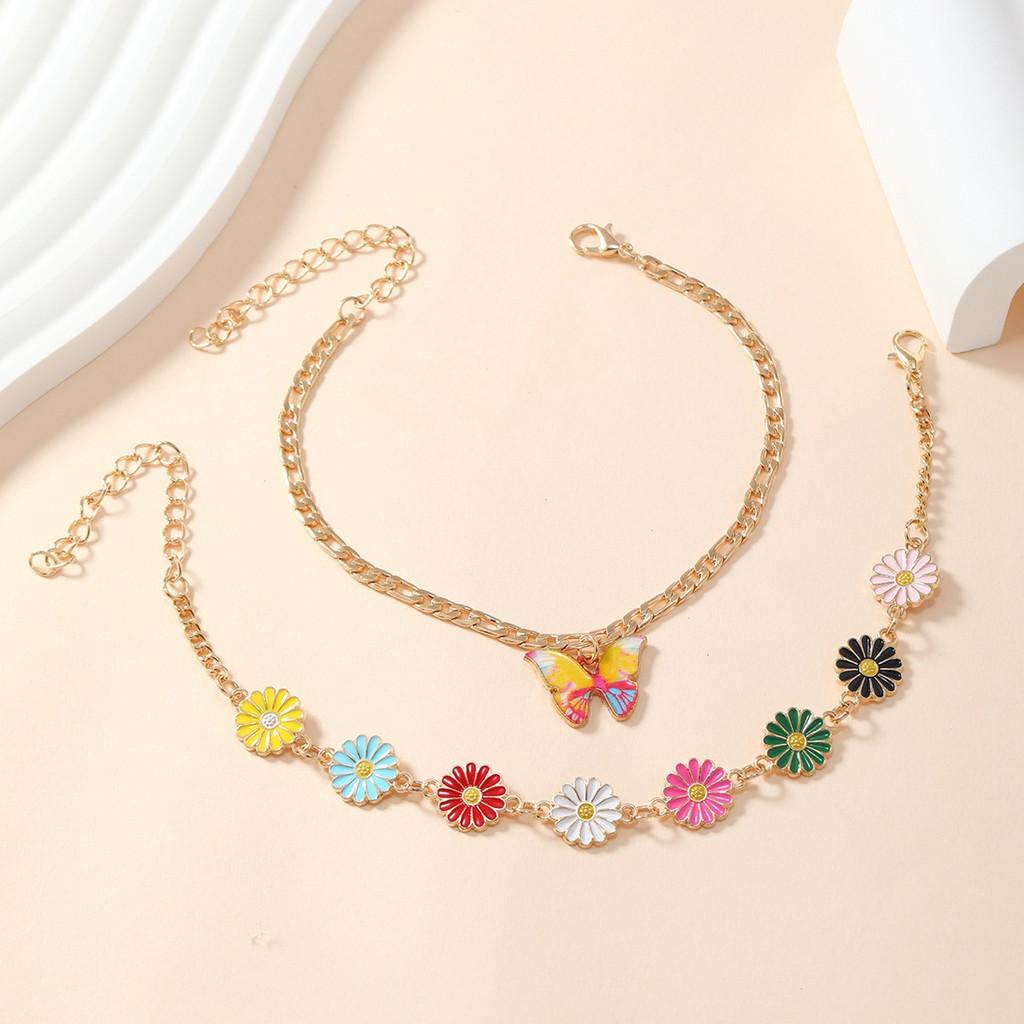 Fashion Modern Ladies Anklet Set With Colorful Daisy Motif For Wear Casual