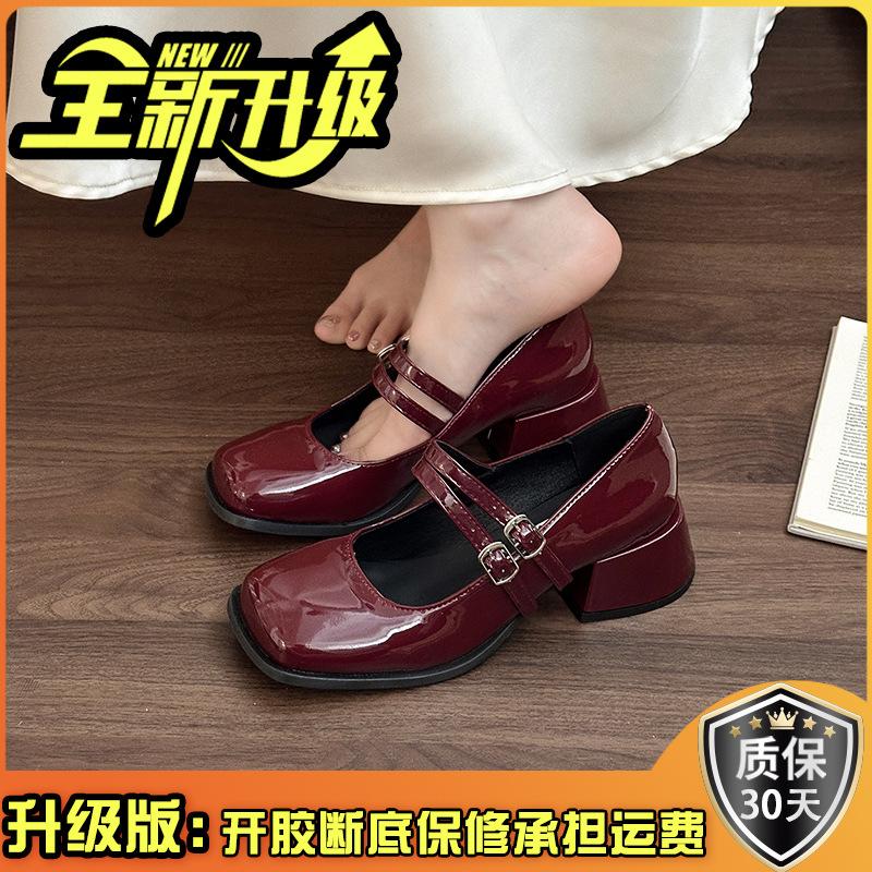 Fashion gentle square head shallow mouth Mary Jane shoes women's 2025 spring and summer new French temperament thick heel retro single shoes tide