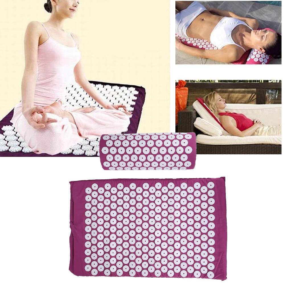 Bindo Acupressure Mat, Acupressure Mat with Pillow Set, Home Use (Three-Piece Acupuncture Mat Purple)