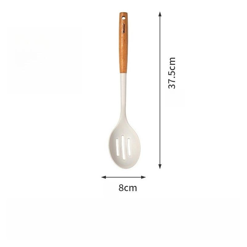 Large Beech Wood Handle Silicone Kitchen Utensils: Silicone Spatula, Spoon, and Stir-Fry Spatula Set for Non-Stick Pans
