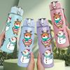 1PC Gingerbread Man Xmas Print 750ml Color Plastic Sports Water Bottle Leakproof Flip Straw Lid Suitable for Sports Office Home Use