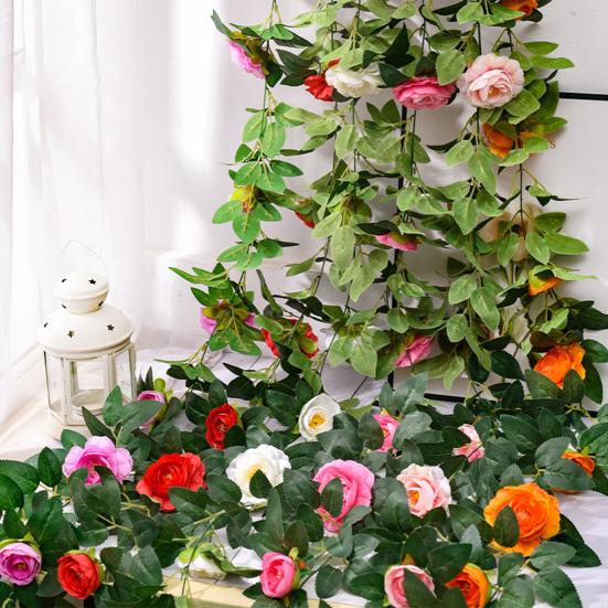6FT Artificial Rose Vine Garland Fake Hanging Rose Ivy Plants Bendable Floral Garland Decoration for Wedding Home Party Garden Room Wall Decor