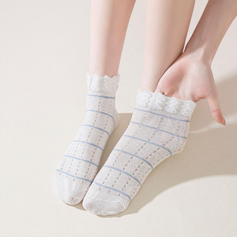 Sock Children's Spring/summer Striped Mushroom Lace Ankle Socks Trendy Versatile Breathable Cotton Short Socks with Lace