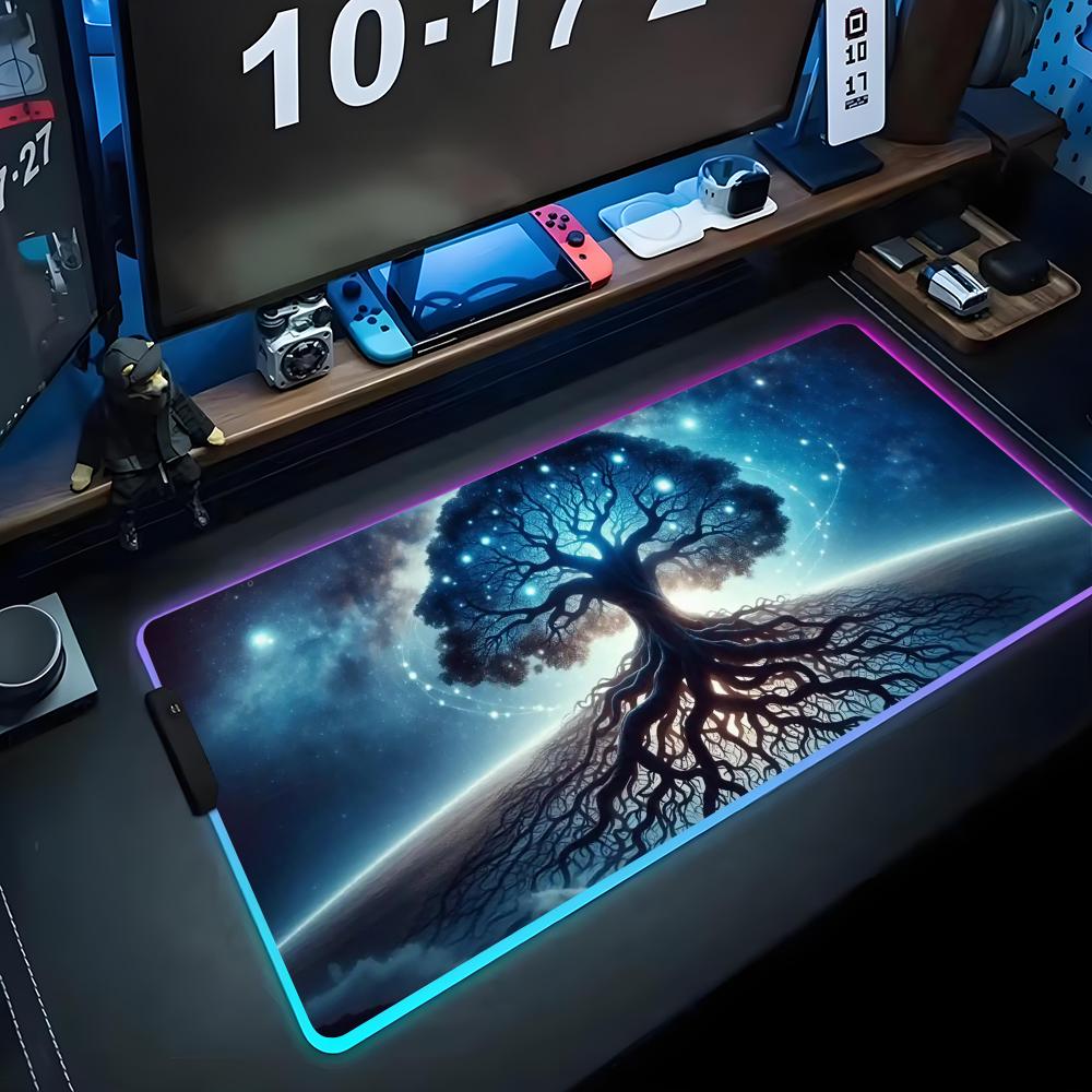 Lebensbaum Mauspads RGB Gaming-Mauspad Großes LED-Pad PC-Schreibtischmatte Leuchtendes Mauspads Große Tastaturmatten Tischteppich mit Hintergrundbeleuchtung