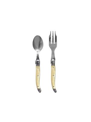 Janneron Laguiole Marble Beige Teaspoon & Teafork Set