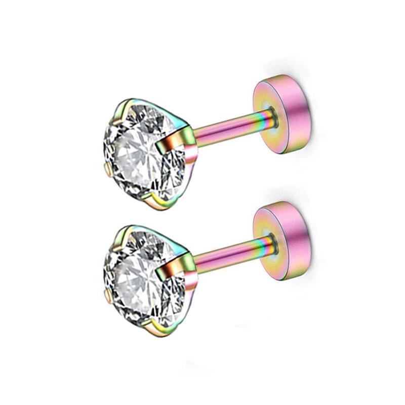 1 Paar Roestvrij Staal Tragus Stud Oorbellen voor Dames Heren Rond Zirconia Platte Achterkant Schroef Achterkant Oorpiercing 3-8MM Sieraden 8mm gray