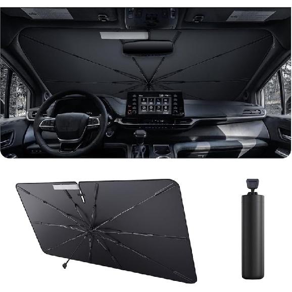 2025 Upgrade Car Windshield Sun Shade Windshield Sunshade Umbrella [Star Fabric] Protect Car from Sun Rays&Heat Damage Keeps Vehicle Cool, Spring