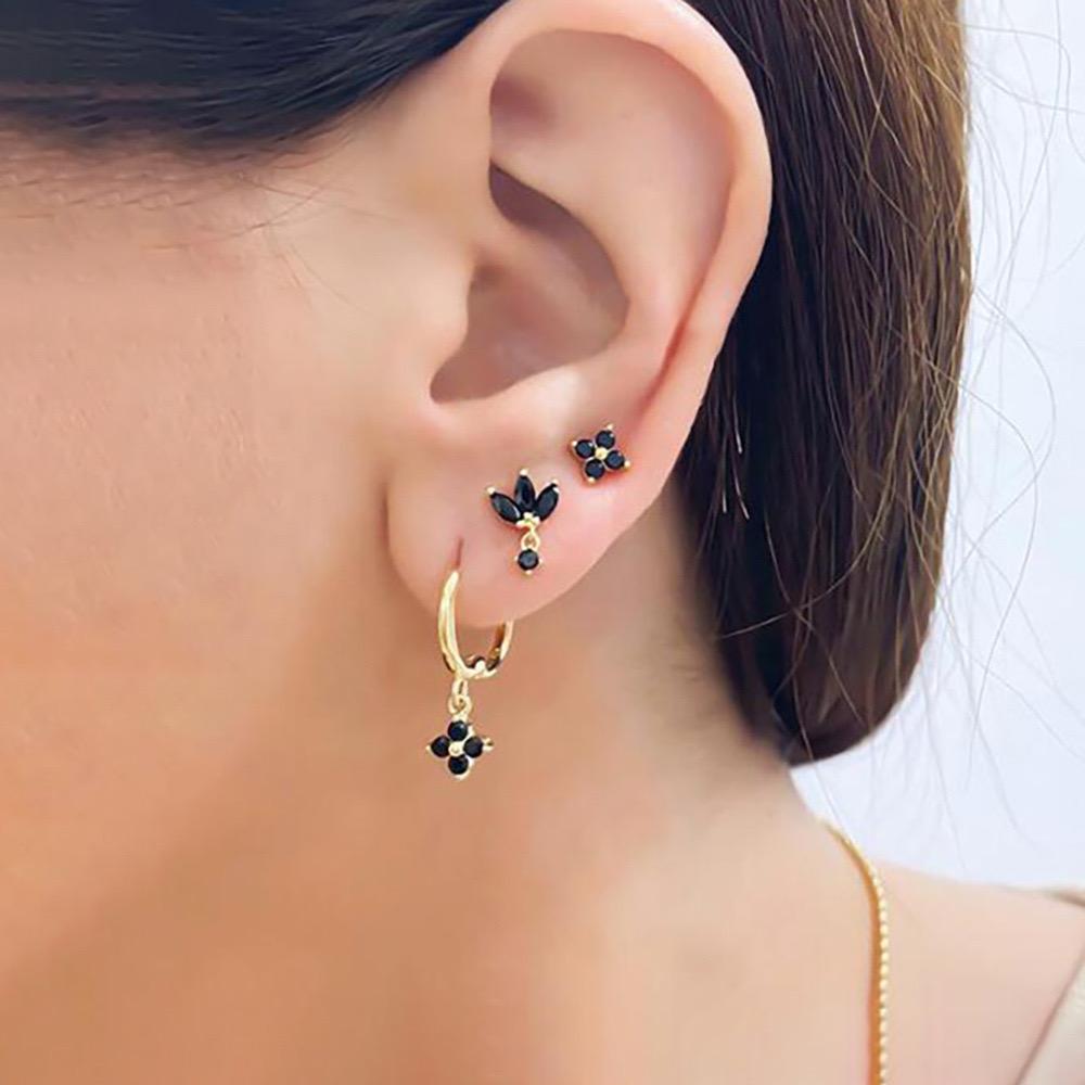 Luxury Flowers Pendant Piercing Earrings Set For Women Stainless Steel Colorful Zircon Hoop Earring Lady Jewelry aretes de mujer