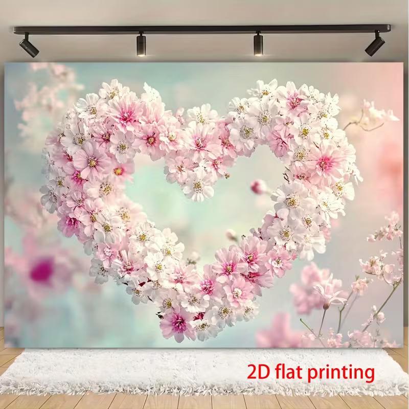 

2D Heart-Shaped Pink Flower Backdrop Romantic Floral Background for Wedding Photography 47.2x31.5inch/120*80cm