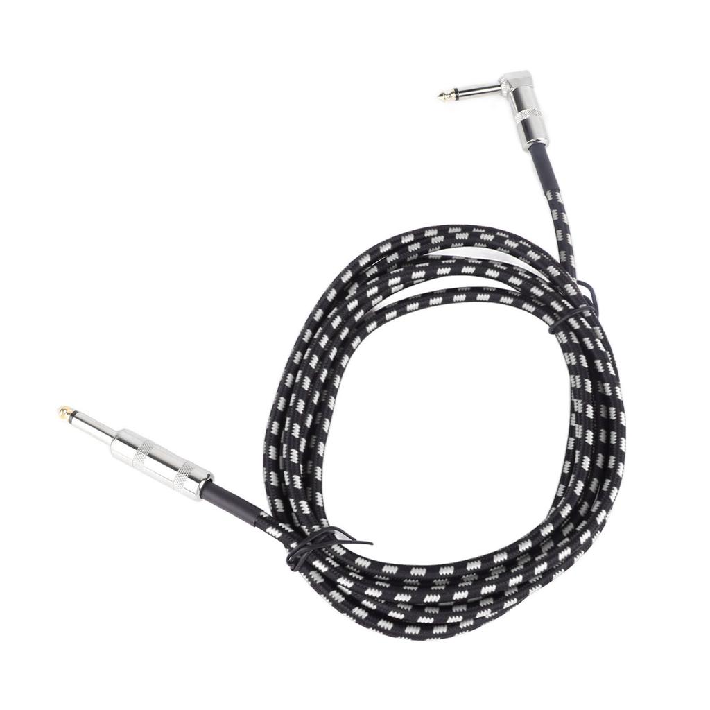 Guitar Cable Copper Core Noise Reduction Good Sound Transmission Right Angle Guitar Cord for Bass Black White 3 m