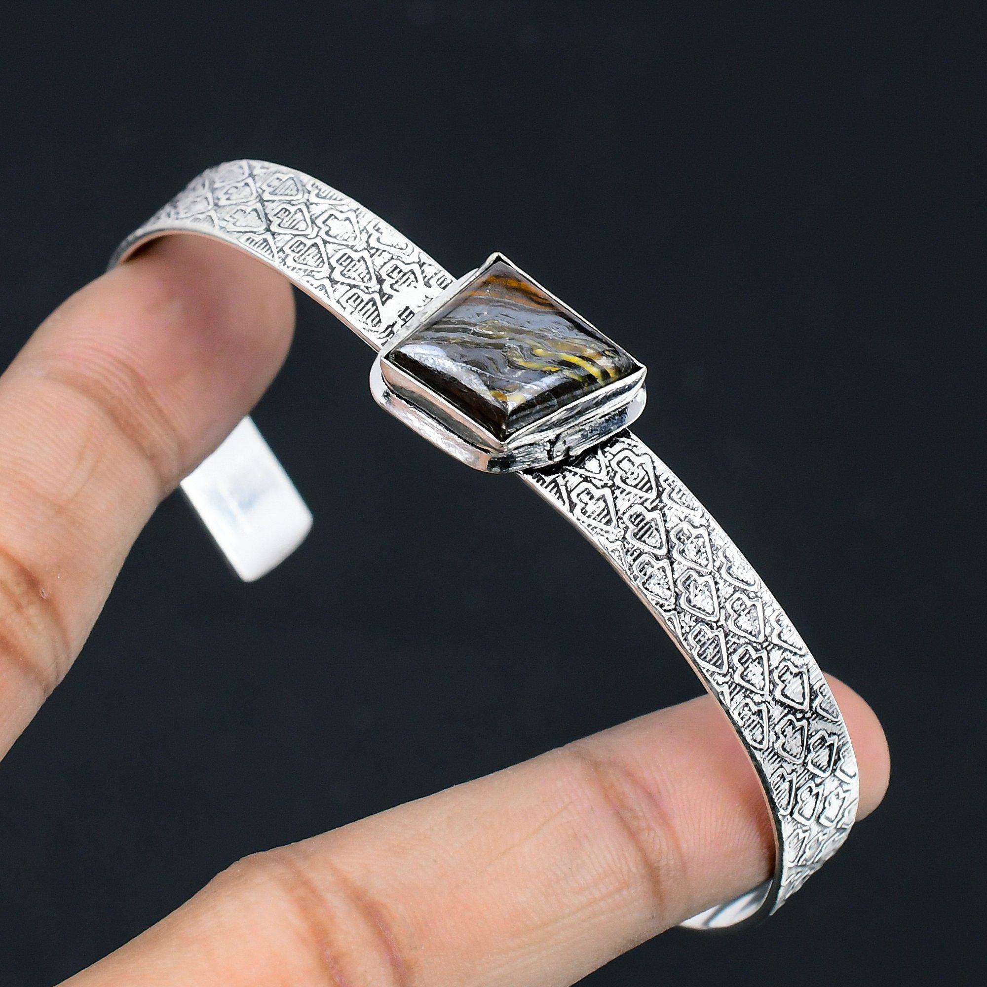 

Mothers day Deal Iron Tiger Eye Stone 925 Silver Handcrafted Daughter New Bangle Adjustable