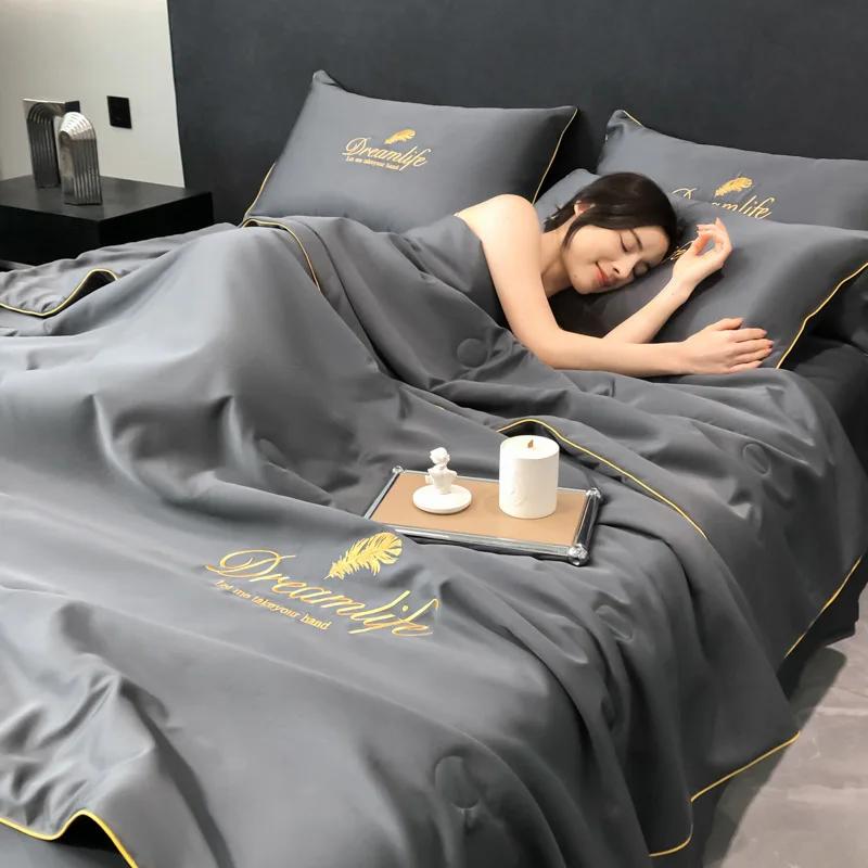 Luxury Spring Summer Comforter Set Embroidered Breathable Thin Blanket Summer Quilt Skin Friendly Air Conditioner Quilt Queen