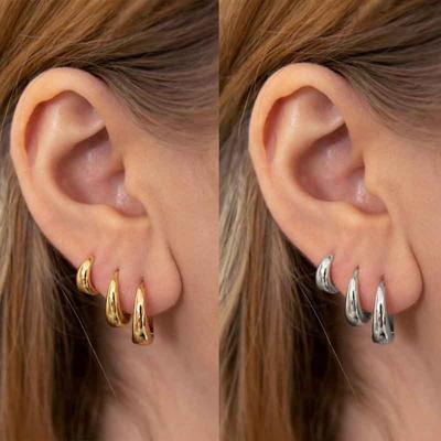 6 Stück/Set Minimalistische Huggie-Creolen aus Edelstahl für Damen Einfache Metallkreise Kleine Ohrringe Punk Unisex Rock Schmuck