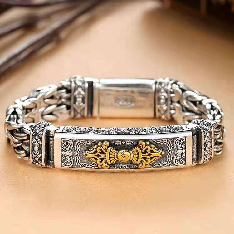 

2026 Men s Bracelet Silver Tide Creative Personality Hand Jewelry Vajra Pestle Safety Pattern Chain Exquisite 18CM