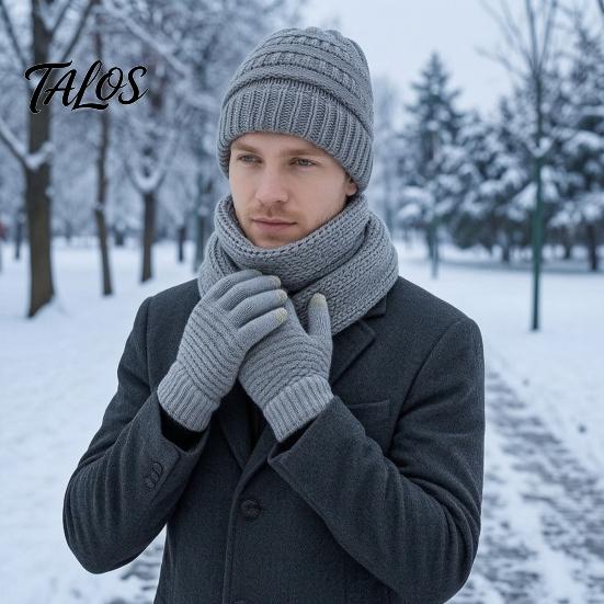 Winter Warm Hat Scarf And Glove Set Thermal Three-piece Set, Thickened Knit Gloves Touch Screen Compatible Kit, Cold Weather Ear Protection