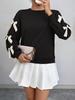 2025 Autumn Winter Women's Red Christmas Sweatshirt Sweet Style Round Neck Bowknot Pullover Top for Women