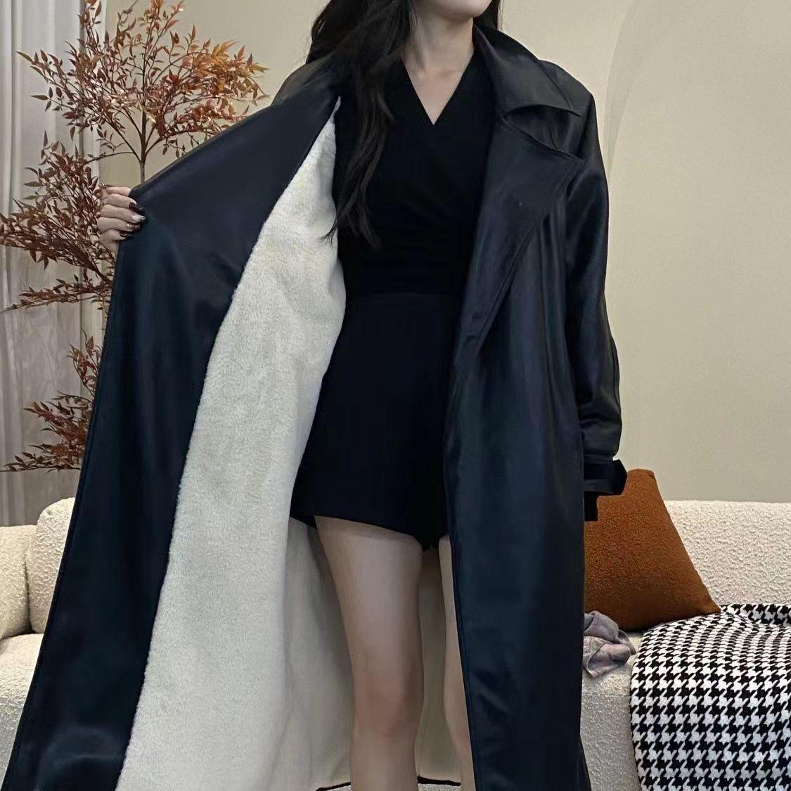 

Осенне-зимняя женская флисовая куртка, длинное толстое теплое кожаное пальто, свободное мягкое пальто из искусственной кожи, флокированное кожаное пальто L чёрный