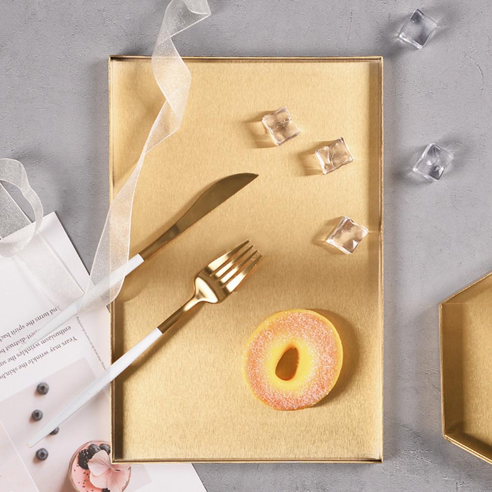Nordic Geometric Gold Tray Metal Storage Tray Food Fruit Jewelry Dish Plate Desktop Makeup Organizer Home Party Decoration Trays