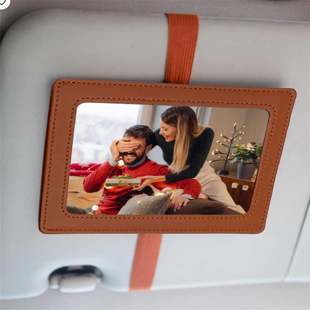 Car Picture Frame Faux Leather Vehicle Sun Visor Photo Holder for Car Display Your Photographs Both Vertically And Horizontally