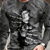 Halloween 3d Skull Skeleton Graphic Print  Long Sleeve T-shirts Fashion Hip Hop Tops Horror Men's T-shirts