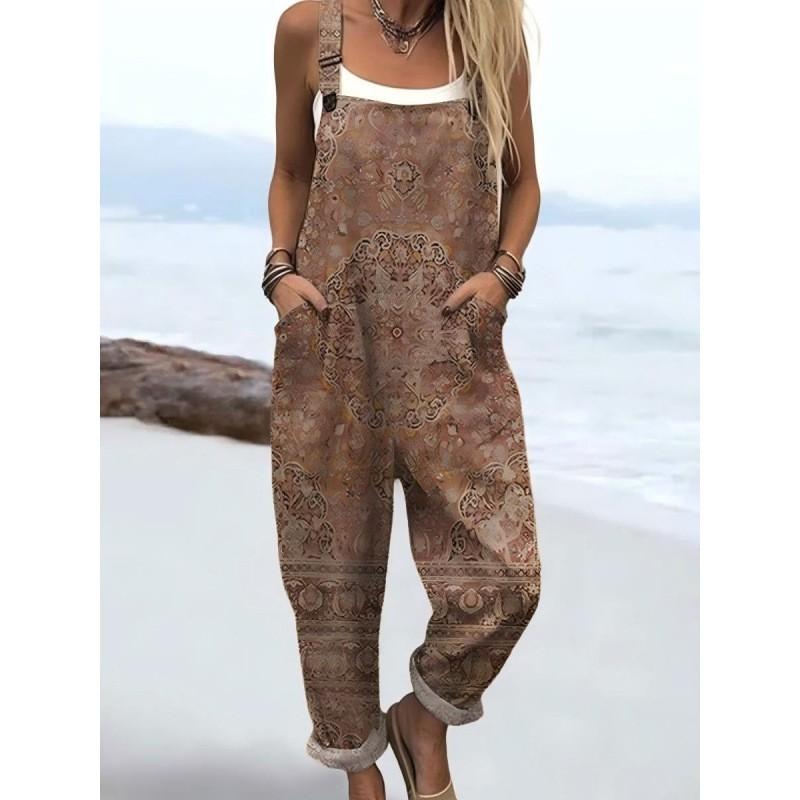 Womens Sleeveless Jumpsuit With Vintage Print Loose Fit Streetwear Style 2026