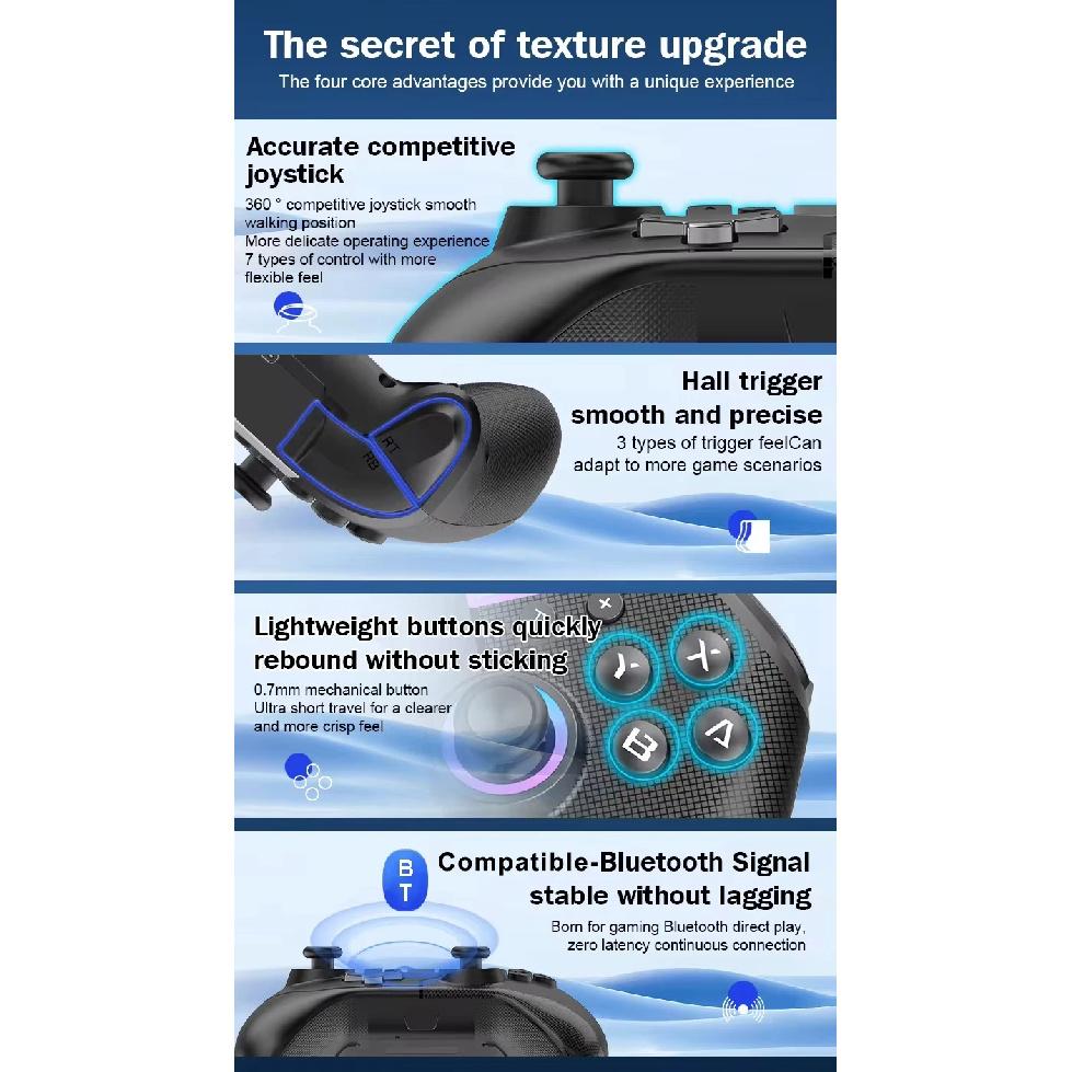 617 Wireless Pc Gaming Controller, With Rgb Led Light Compatible For Nintendo Switch/Mobile Phone/Android Gamepad Joystick