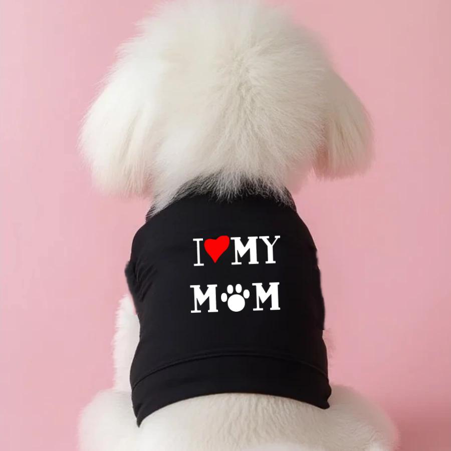 1pc  I LOVE MY MM printed pet  sleeved shirt,  soft all season pet  sleeved T-shirt