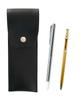 Round Button Black Pencil Case with Metal Pointer and Slim 60 Gold Ballpoint Pen Set Two-Pack Japanese-Made (BRSB-701S-SV60KBP-2)
