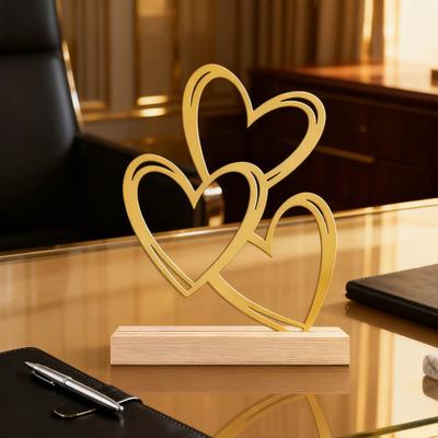 Letrero de Corazón de Metal 3 Escultura de Corazones de Amor con Base de Madera Decoración Romántica de Mesa para Chimenea para el Día de San Valentín Aniversario Boda