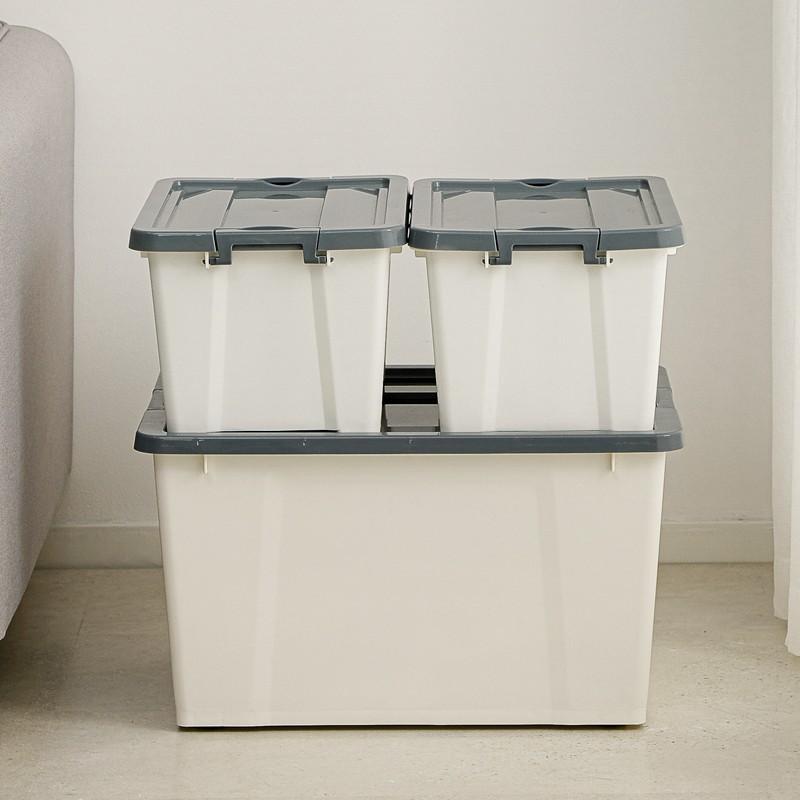 Qingye Mu Large Plastic Storage Box, Clothes Organizer, 56L White, 1 Piece, with Wheels