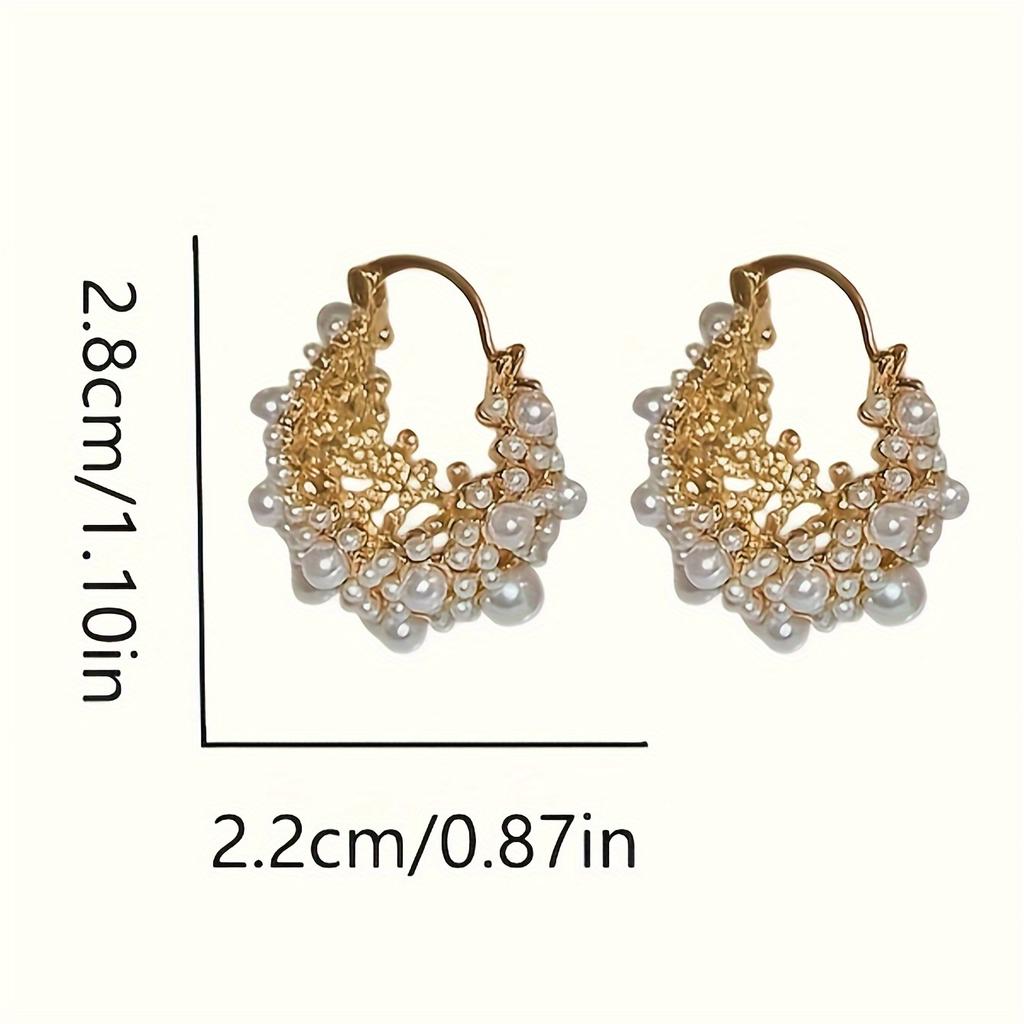 High qualityFrench Romantic U-Shaped Hoop Earrings With Faux Pearls And Beads, Hollow-Out Design For Women, Perfect For Vacations And Parties