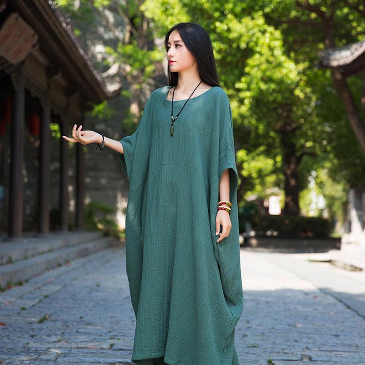 

Bamboo Joint Batwing Sleeve Long Robe Dress - Spring/Summer National Style One Size