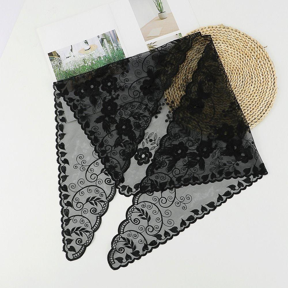 Fashion Lace Flower Hair Scarf Headband Vintage Cute Bandanas for Women Bohemian Thin Sweet Headscarf Shawl Photography